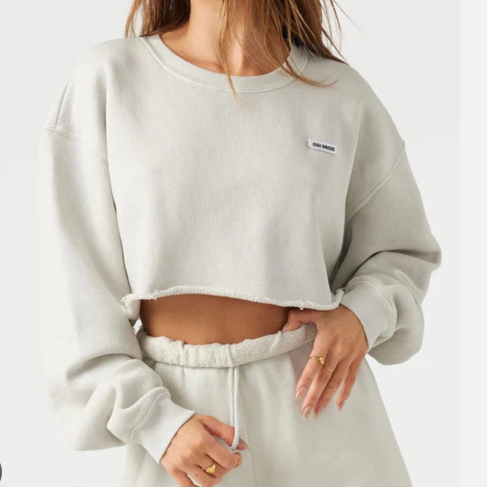 Joah Brown Womens Cut Off Crop Sweatshirt Sz S/M Gray Oversized French Terry